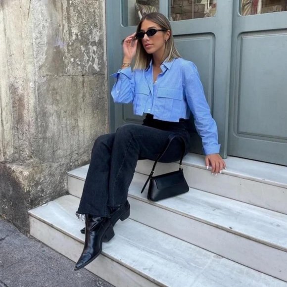 ZARA CROPPED GABARDINE SHIRT - Picture 2 of 7